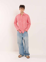 Red & Pink Striped Linen Shirt